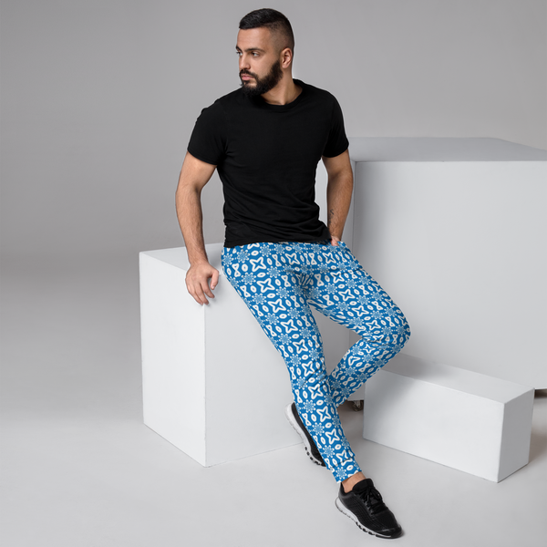 Product name: Recursia Modern MoirÃ© V Men's Joggers In Blue. Keywords: Athlesisure Wear, Clothing, Men's Athlesisure, Men's Bottoms, Men's Clothing, Men's Joggers, Print: Modern MoirÃ©