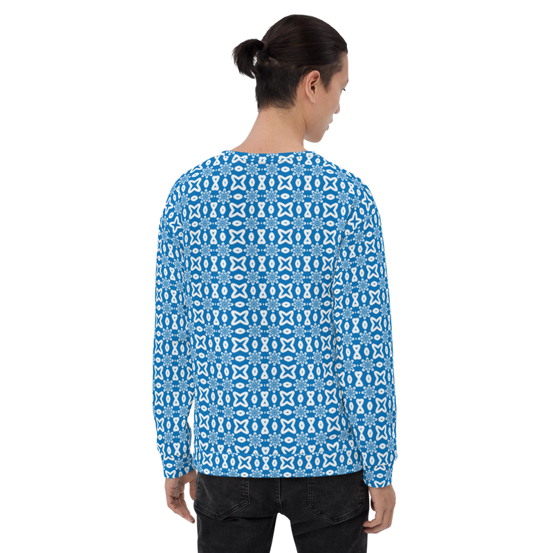 Product name: Recursia Modern MoirÃ© V Men's Sweatshirt In Blue. Keywords: Athlesisure Wear, Clothing, Men's Athlesisure, Men's Clothing, Men's Sweatshirt, Men's Tops, Print: Modern MoirÃ©