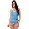 Product name: Recursia Modern MoirÃ© V One Piece Swimsuit In Blue. Keywords: Clothing, Print: Modern MoirÃ©, One Piece Swimsuit, Swimwear, Unisex Clothing