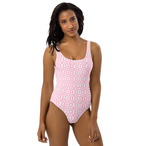 Product name: Recursia Modern MoirÃ© V One Piece Swimsuit In Pink. Keywords: Clothing, Print: Modern MoirÃ©, One Piece Swimsuit, Swimwear, Unisex Clothing