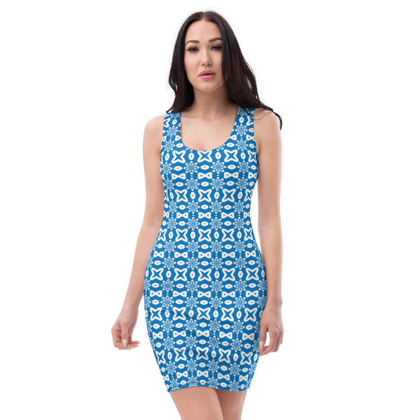 Product name: Recursia Modern MoirÃ© V Pencil Dress In Blue. Keywords: Clothing, Print: Modern MoirÃ©, Pencil Dress, Women's Clothing