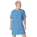 Product name: Recursia Modern MoirÃ© III T-Shirt Dress In Blue. Keywords: Clothing, Print: Modern MoirÃ©, T-Shirt Dress, Women's Clothing