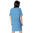 Product name: Recursia Modern MoirÃ© III T-Shirt Dress In Blue. Keywords: Clothing, Print: Modern MoirÃ©, T-Shirt Dress, Women's Clothing