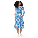 Product name: Recursia Modern MoirÃ© II Long Sleeve Midi Dress In Blue. Keywords: Clothing, Long Sleeve Midi Dress, Print: Modern MoirÃ©, Women's Clothing