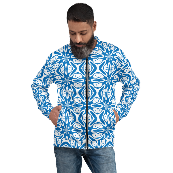 Product name: Recursia Modern MoirÃ© VI Men's Bomber Jacket In Blue. Keywords: Clothing, Men's Bomber Jacket, Men's Clothing, Men's Tops, Print: Modern MoirÃ©