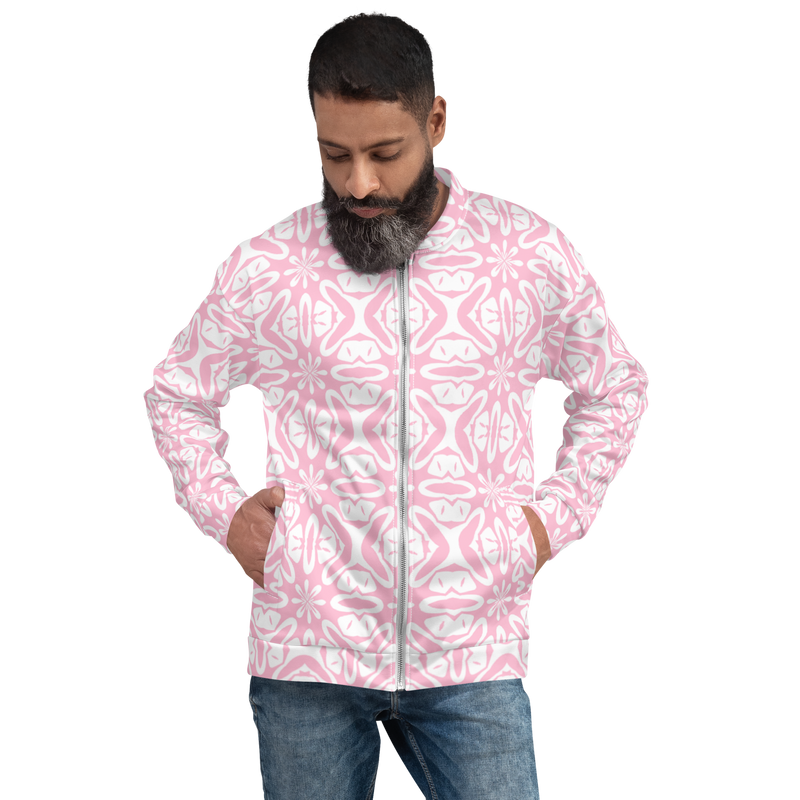 Product name: Recursia Modern MoirÃ© VI Men's Bomber Jacket In Pink. Keywords: Clothing, Men's Bomber Jacket, Men's Clothing, Men's Tops, Print: Modern MoirÃ©