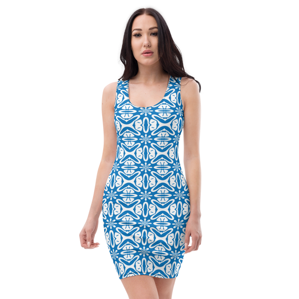 Product name: Recursia Modern MoirÃ© VI Pencil Dress In Blue. Keywords: Clothing, Print: Modern MoirÃ©, Pencil Dress, Women's Clothing