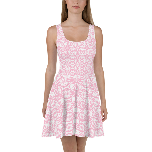 Product name: Recursia Modern MoirÃ© VI Skater Dress In Pink. Keywords: Clothing, Print: Modern MoirÃ©, Skater Dress, Women's Clothing