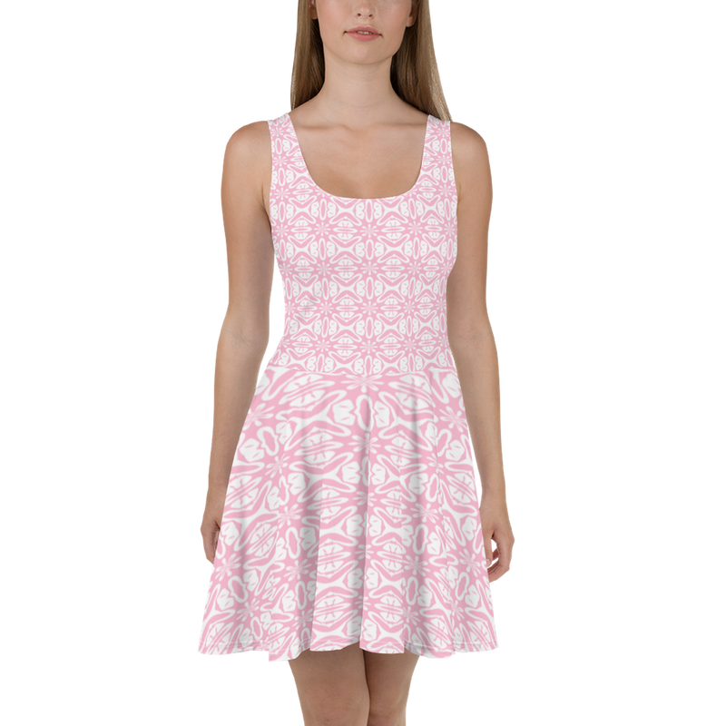Product name: Recursia Modern MoirÃ© VI Skater Dress In Pink. Keywords: Clothing, Print: Modern MoirÃ©, Skater Dress, Women's Clothing