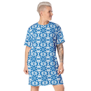 Product name: Recursia Modern MoirÃ© II T-Shirt Dress In Blue. Keywords: Clothing, Print: Modern MoirÃ©, T-Shirt Dress, Women's Clothing