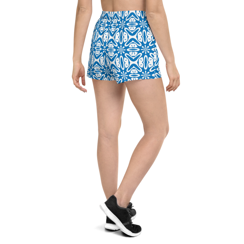 Product name: Recursia Modern MoirÃ© VI Women's Athletic Short Shorts In Blue. Keywords: Athlesisure Wear, Clothing, Men's Athletic Shorts, Print: Modern MoirÃ©