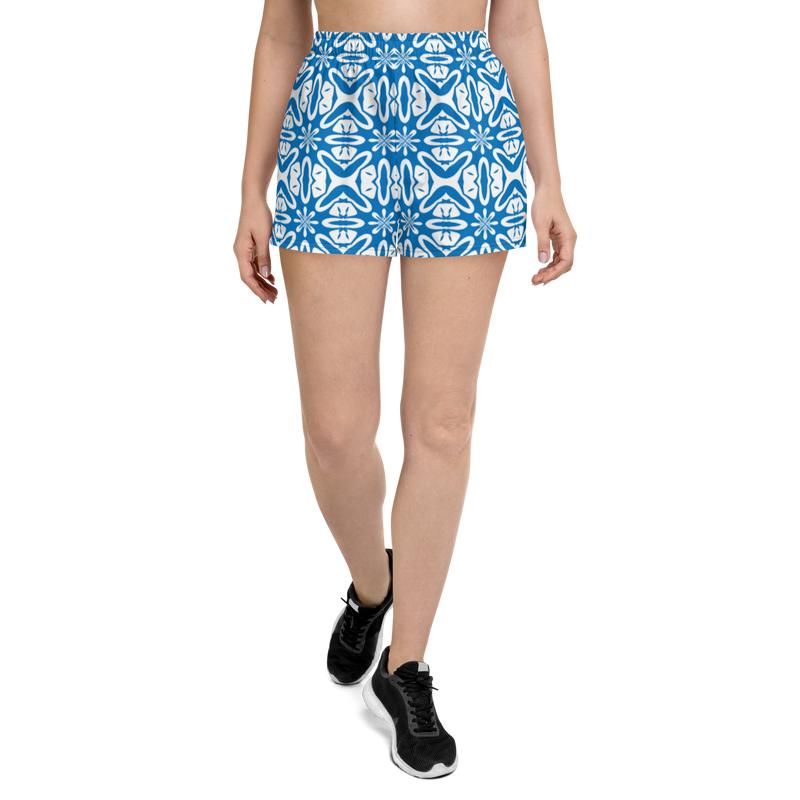 Product name: Recursia Modern MoirÃ© VI Women's Athletic Short Shorts In Blue. Keywords: Athlesisure Wear, Clothing, Men's Athletic Shorts, Print: Modern MoirÃ©