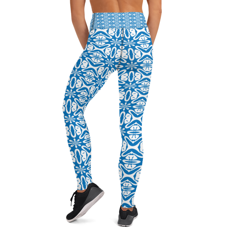 Product name: Recursia Modern MoirÃ© VI Yoga Leggings In Blue. Keywords: Athlesisure Wear, Clothing, Print: Modern MoirÃ©, Women's Clothing, Yoga Leggings