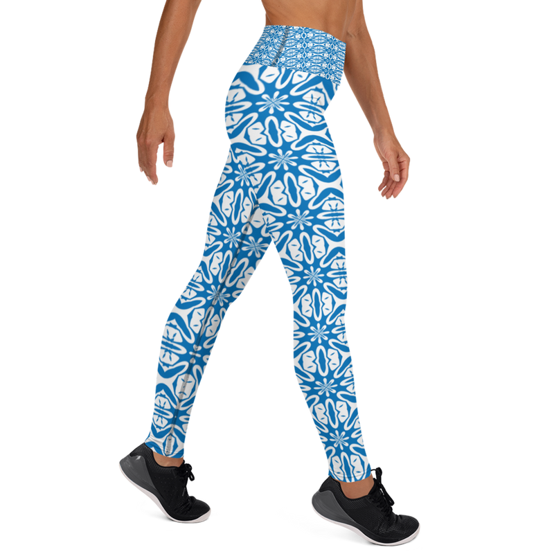 Product name: Recursia Modern MoirÃ© VI Yoga Leggings In Blue. Keywords: Athlesisure Wear, Clothing, Print: Modern MoirÃ©, Women's Clothing, Yoga Leggings