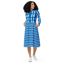 Product name: Recursia Modern MoirÃ© IV Long Sleeve Midi Dress In Blue. Keywords: Clothing, Long Sleeve Midi Dress, Print: Modern MoirÃ©, Women's Clothing