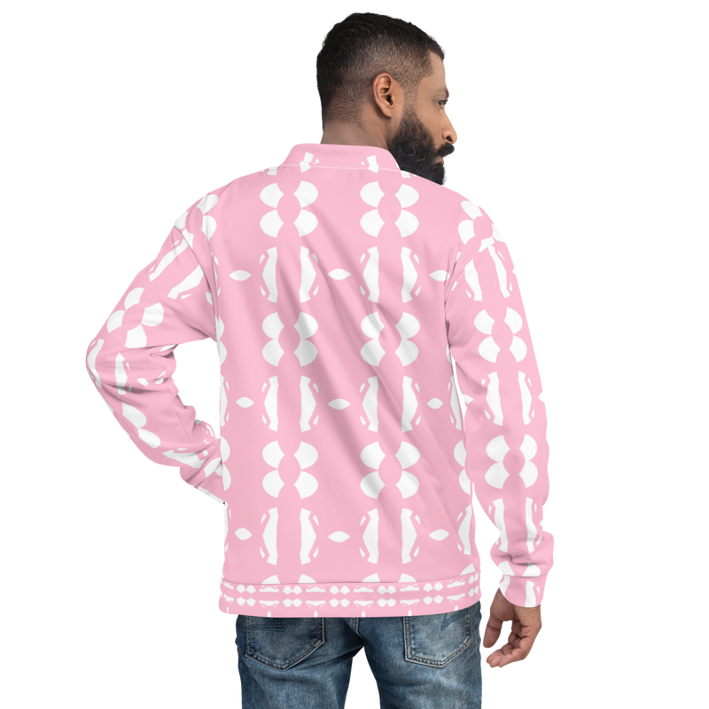 Product name: Recursia Modern MoirÃ© IV Men's Bomber Jacket In Pink. Keywords: Clothing, Men's Bomber Jacket, Men's Clothing, Men's Tops, Print: Modern MoirÃ©