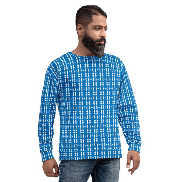 Product name: Recursia Modern MoirÃ© IV Men's Sweatshirt In Blue. Keywords: Athlesisure Wear, Clothing, Men's Athlesisure, Men's Clothing, Men's Sweatshirt, Men's Tops, Print: Modern MoirÃ©