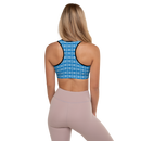Product name: Recursia Modern MoirÃ© IV Padded Sports Bra In Blue. Keywords: Athlesisure Wear, Clothing, Print: Modern MoirÃ©, Padded Sports Bra, Women's Clothing
