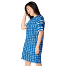 Product name: Recursia Modern MoirÃ© IV T-Shirt Dress In Blue. Keywords: Clothing, Print: Modern MoirÃ©, T-Shirt Dress, Women's Clothing