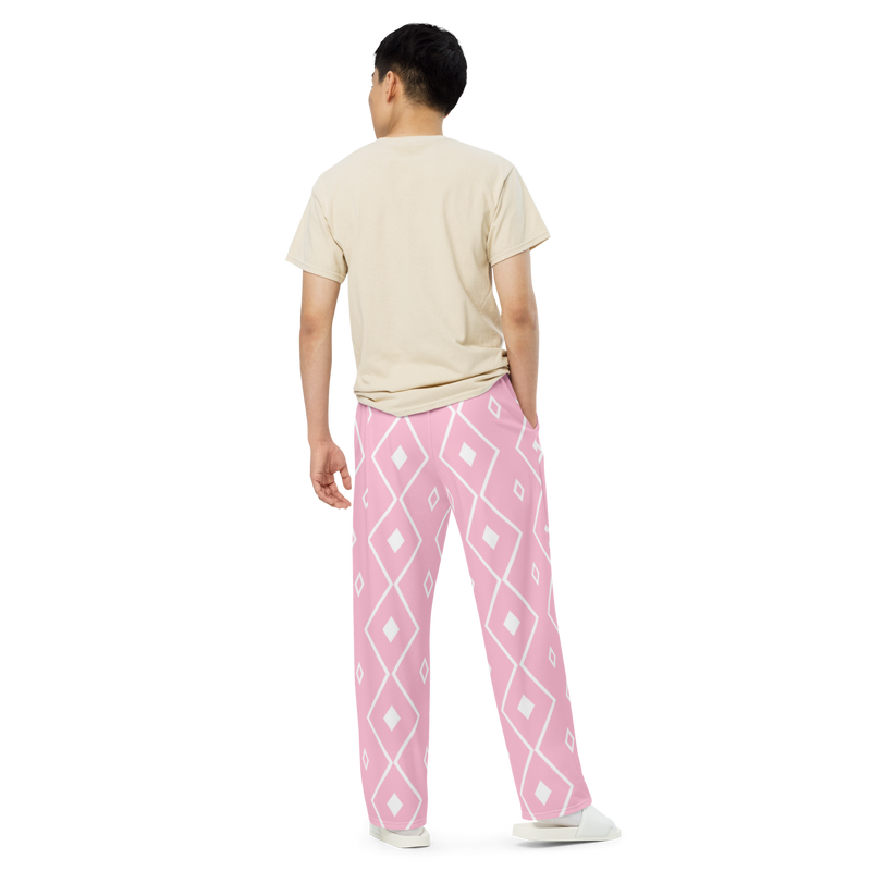Product name: Recursia Modern MoirÃ© I Men's Wide Leg Pants In Pink. Keywords: Men's Clothing, Men's Wide Leg Pants, Print: Modern MoirÃ©