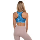 Product name: Recursia Modern MoirÃ© VII Padded Sports Bra In Blue. Keywords: Athlesisure Wear, Clothing, Print: Modern MoirÃ©, Padded Sports Bra, Women's Clothing
