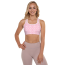 Product name: Recursia Modern MoirÃ© VII Padded Sports Bra In Pink. Keywords: Athlesisure Wear, Clothing, Print: Modern MoirÃ©, Padded Sports Bra, Women's Clothing