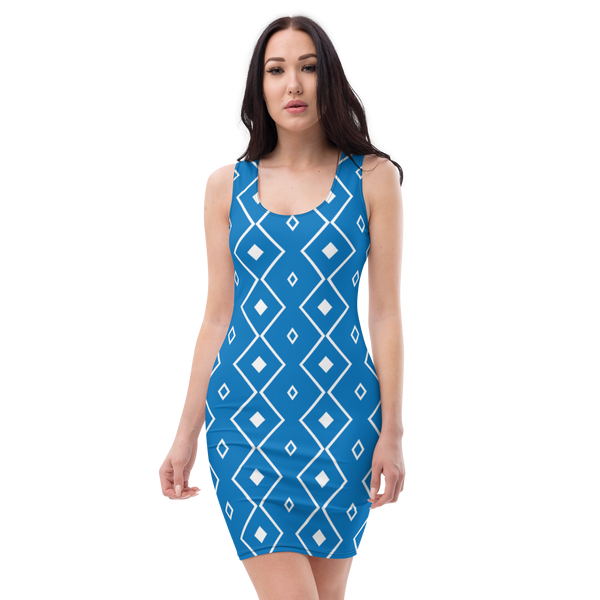 Product name: Recursia Modern MoirÃ© VII Pencil Dress In Blue. Keywords: Clothing, Print: Modern MoirÃ©, Pencil Dress, Women's Clothing