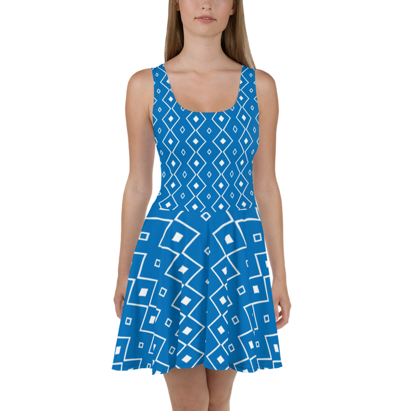 Product name: Recursia Modern MoirÃ© VII Skater Dress In Blue. Keywords: Clothing, Print: Modern MoirÃ©, Skater Dress, Women's Clothing