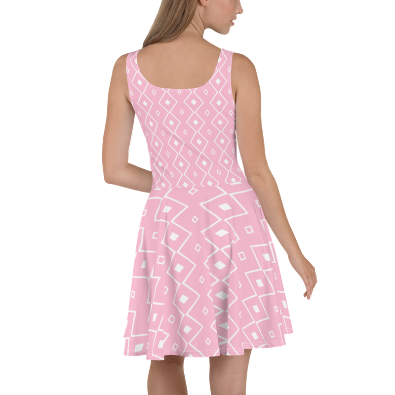 Product name: Recursia Modern MoirÃ© VII Skater Dress In Pink. Keywords: Clothing, Print: Modern MoirÃ©, Skater Dress, Women's Clothing
