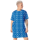 Product name: Recursia Modern MoirÃ© I T-Shirt Dress In Blue. Keywords: Clothing, Print: Modern MoirÃ©, T-Shirt Dress, Women's Clothing