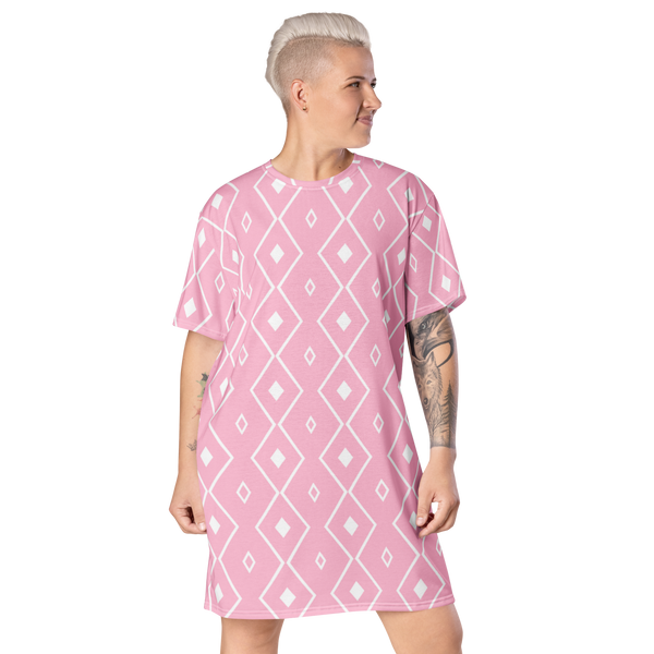 Product name: Recursia Modern MoirÃ© I T-Shirt Dress In Pink. Keywords: Clothing, Print: Modern MoirÃ©, T-Shirt Dress, Women's Clothing