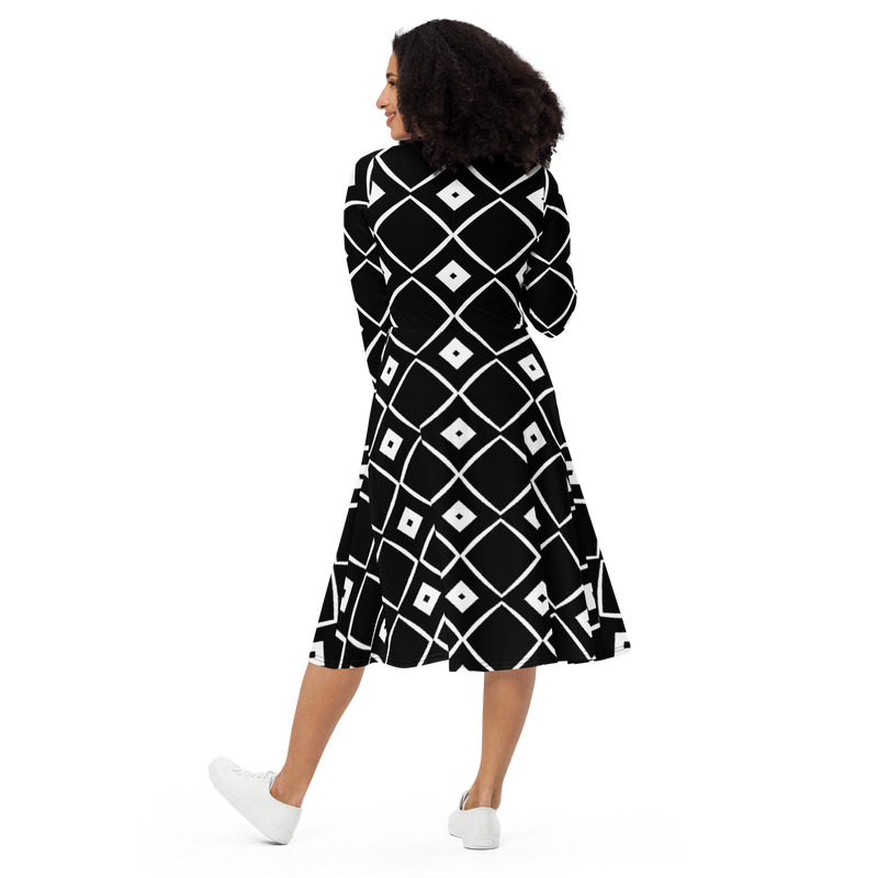 Product name: Recursia Modern MoirÃ© Long Sleeve Midi Dress. Keywords: Clothing, Long Sleeve Midi Dress, Print: Modern MoirÃ©, Women's Clothing
