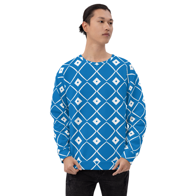 Product name: Recursia Modern MoirÃ© VIII Men's Sweatshirt In Blue. Keywords: Athlesisure Wear, Clothing, Men's Athlesisure, Men's Clothing, Men's Sweatshirt, Men's Tops, Print: Modern MoirÃ©
