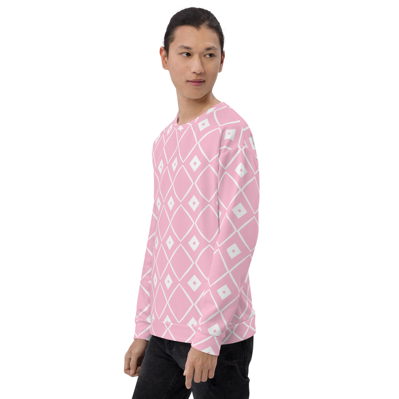 Product name: Recursia Modern MoirÃ© VIII Men's Sweatshirt In Pink. Keywords: Athlesisure Wear, Clothing, Men's Athlesisure, Men's Clothing, Men's Sweatshirt, Men's Tops, Print: Modern MoirÃ©