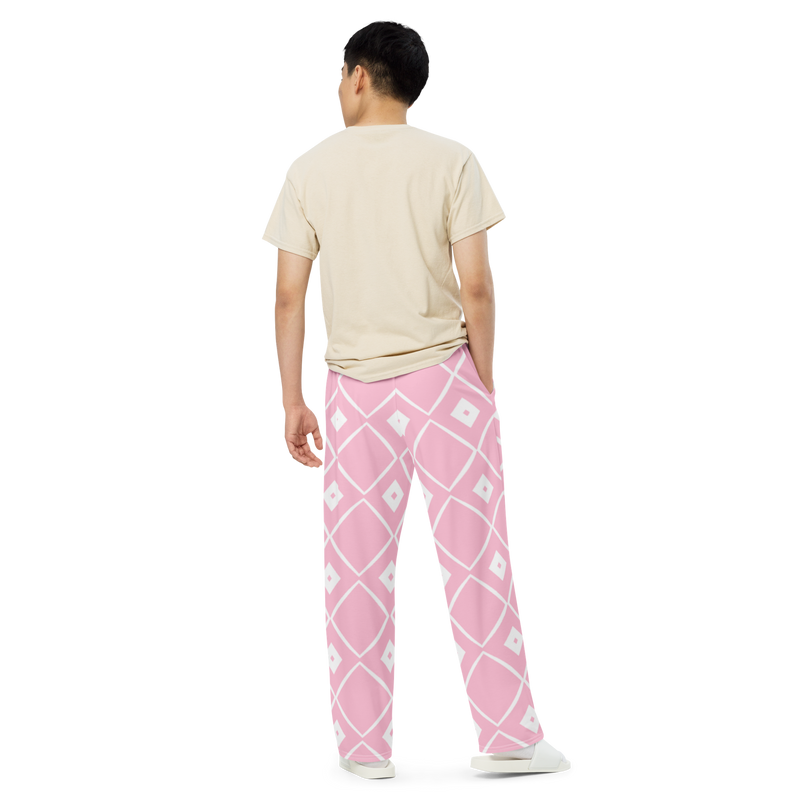 Product name: Recursia Modern MoirÃ© Men's Wide Leg Pants In Pink. Keywords: Men's Clothing, Men's Wide Leg Pants, Print: Modern MoirÃ©