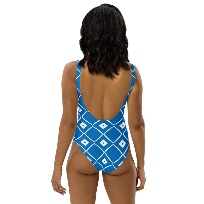 Product name: Recursia Modern MoirÃ© VIII One Piece Swimsuit In Blue. Keywords: Clothing, Print: Modern MoirÃ©, One Piece Swimsuit, Swimwear, Unisex Clothing