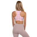 Product name: Recursia Modern MoirÃ© VIII Padded Sports Bra In Pink. Keywords: Athlesisure Wear, Clothing, Print: Modern MoirÃ©, Padded Sports Bra, Women's Clothing