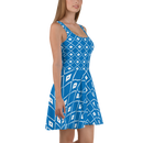Product name: Recursia Modern MoirÃ© VIII Skater Dress In Blue. Keywords: Clothing, Print: Modern MoirÃ©, Skater Dress, Women's Clothing