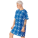 Product name: Recursia Modern MoirÃ© T-Shirt Dress In Blue. Keywords: Clothing, Print: Modern MoirÃ©, T-Shirt Dress, Women's Clothing