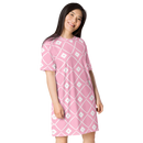 Product name: Recursia Modern MoirÃ© T-Shirt Dress In Pink. Keywords: Clothing, Print: Modern MoirÃ©, T-Shirt Dress, Women's Clothing