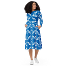 Product name: Recursia Modern MoirÃ© VIII Long Sleeve Midi Dress In Blue. Keywords: Clothing, Long Sleeve Midi Dress, Print: Modern MoirÃ©, Women's Clothing
