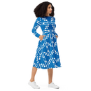 Product name: Recursia Modern MoirÃ© VIII Long Sleeve Midi Dress In Blue. Keywords: Clothing, Long Sleeve Midi Dress, Print: Modern MoirÃ©, Women's Clothing