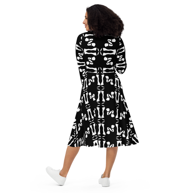 Product name: Recursia Modern MoirÃ© VIII Long Sleeve Midi Dress. Keywords: Clothing, Long Sleeve Midi Dress, Print: Modern MoirÃ©, Women's Clothing