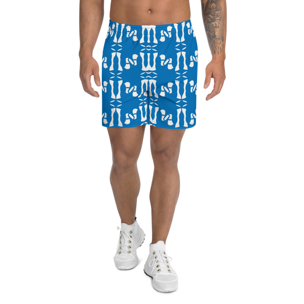 Product name: Recursia Modern MoirÃ© Men's Athletic Shorts In Blue. Keywords: Athlesisure Wear, Clothing, Men's Athlesisure, Men's Athletic Shorts, Men's Clothing, Print: Modern MoirÃ©