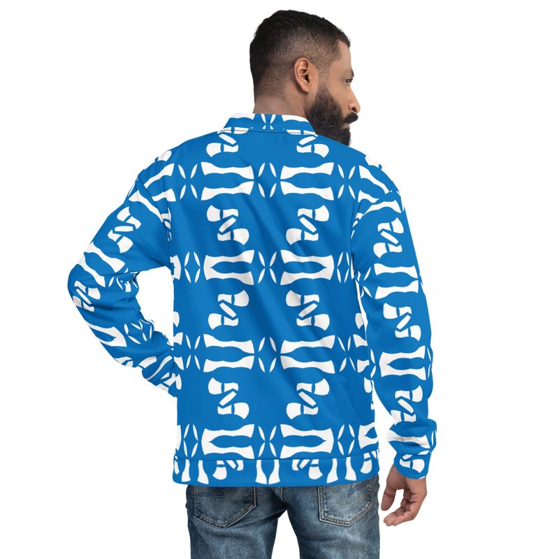 Product name: Recursia Modern MoirÃ© Men's Bomber Jacket In Blue. Keywords: Clothing, Men's Bomber Jacket, Men's Clothing, Men's Tops, Print: Modern MoirÃ©