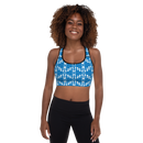 Product name: Recursia Modern MoirÃ© Padded Sports Bra In Blue. Keywords: Athlesisure Wear, Clothing, Print: Modern MoirÃ©, Padded Sports Bra, Women's Clothing