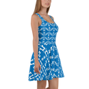 Product name: Recursia Modern MoirÃ© Skater Dress In Blue. Keywords: Clothing, Print: Modern MoirÃ©, Skater Dress, Women's Clothing
