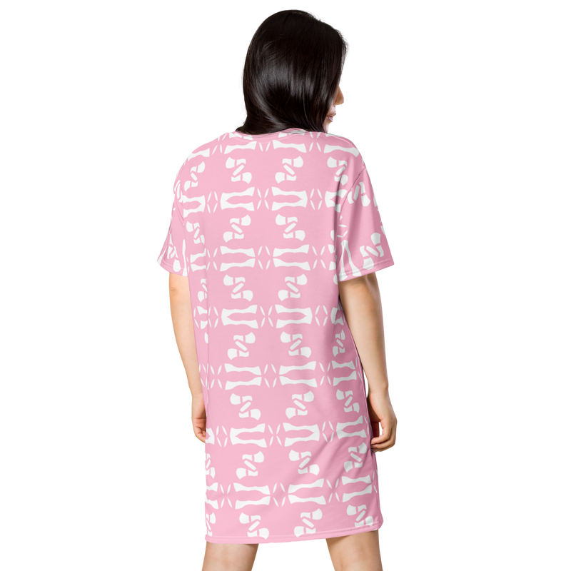 Product name: Recursia Modern MoirÃ© VIII T-Shirt Dress In Pink. Keywords: Clothing, Print: Modern MoirÃ©, T-Shirt Dress, Women's Clothing