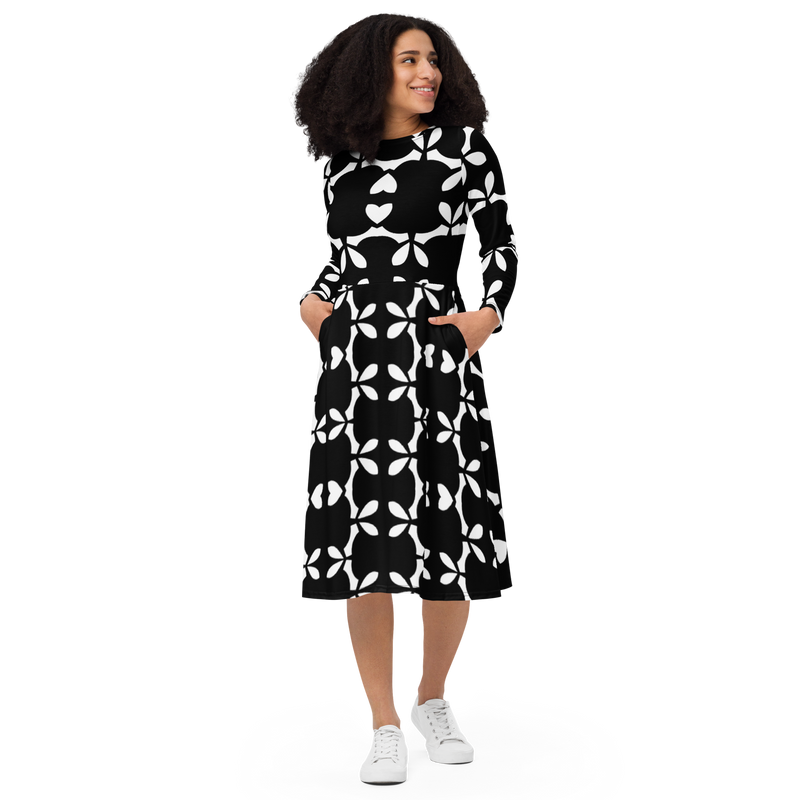 Product name: Recursia Modern MoirÃ© VII Long Sleeve Midi Dress. Keywords: Clothing, Long Sleeve Midi Dress, Print: Modern MoirÃ©, Women's Clothing