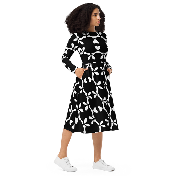 Product name: Recursia Modern MoirÃ© VII Long Sleeve Midi Dress. Keywords: Clothing, Long Sleeve Midi Dress, Print: Modern MoirÃ©, Women's Clothing